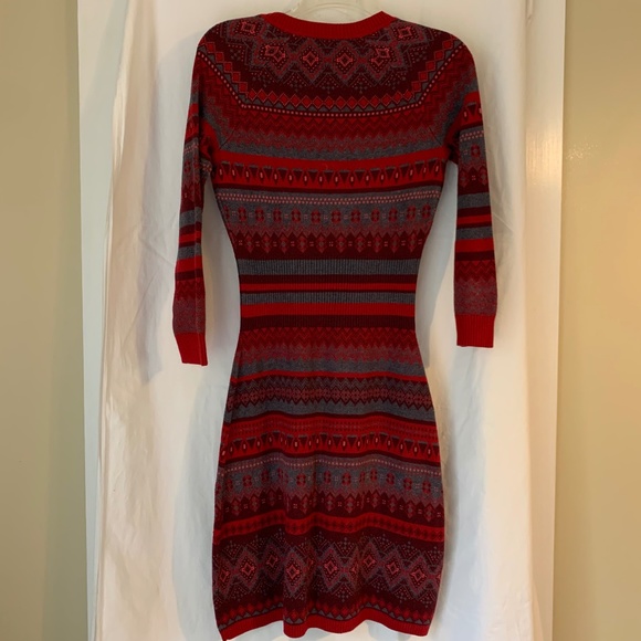 Athleta red Nordic Fair Isle patterned sweater dress w/ split neck - Picture 5 of 6